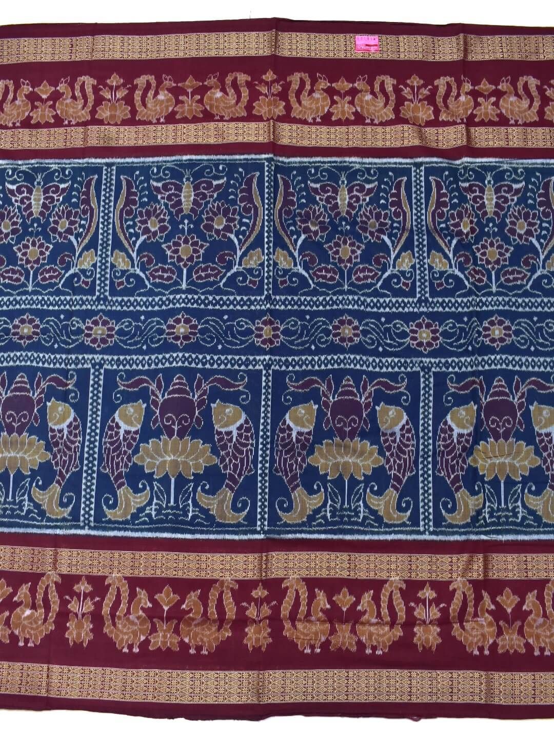 Sumati Colour Double Border Design Sambalpuri Handloom Cotton Bandha Saree