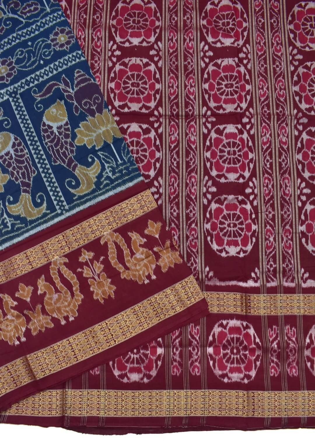 Sumati Colour Double Border Design Sambalpuri Handloom Cotton Bandha Saree - Image 3