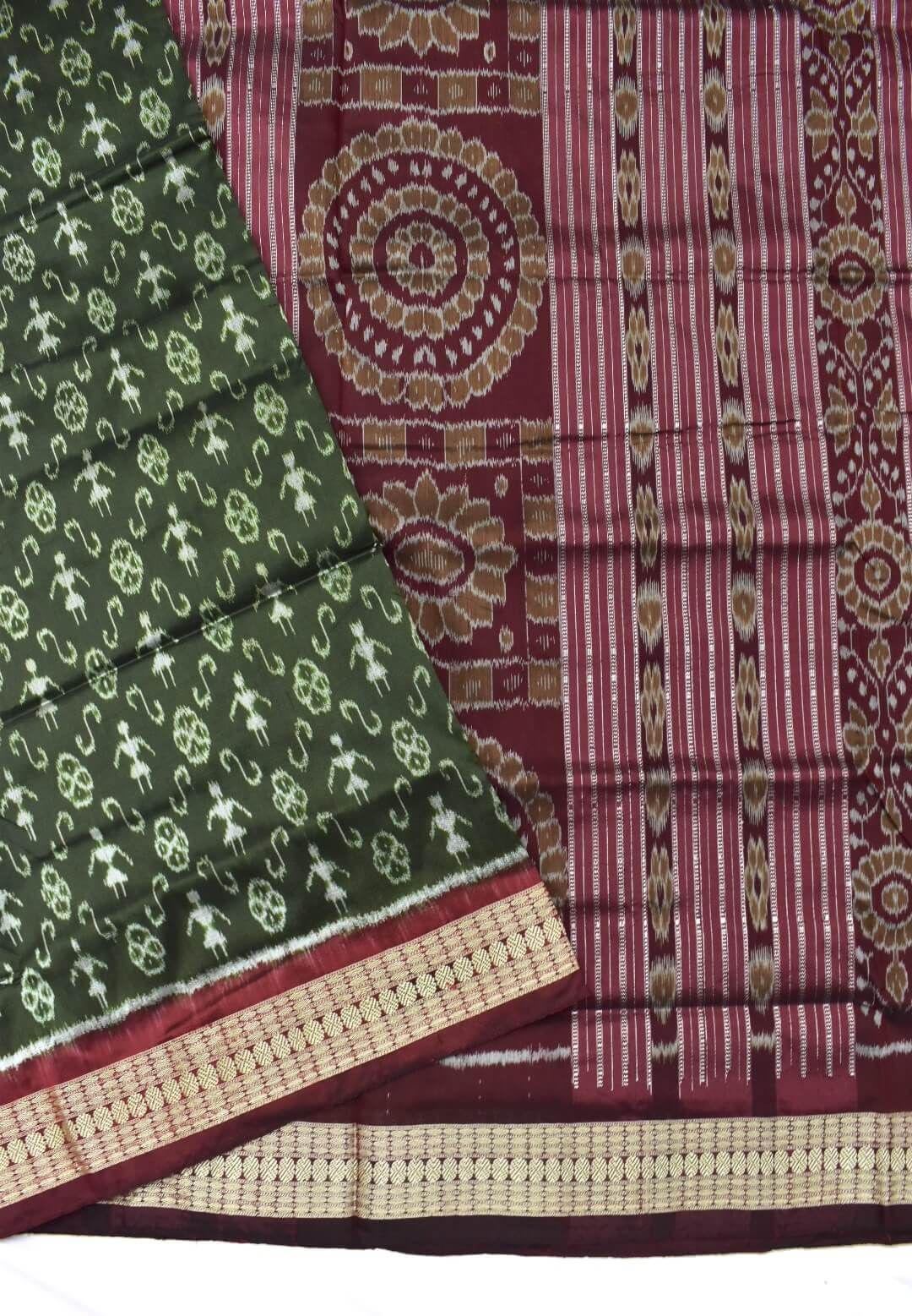 Mahendi Colour Half Half Design Sambalpuri Handloom Silk Saree ...