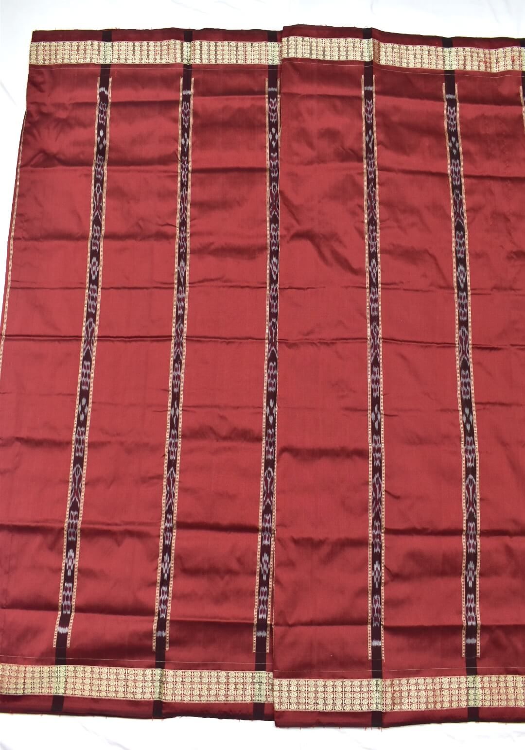 Green-Maroon Half Half Design Sambalpuri Handloom Silk Saree - Image 3
