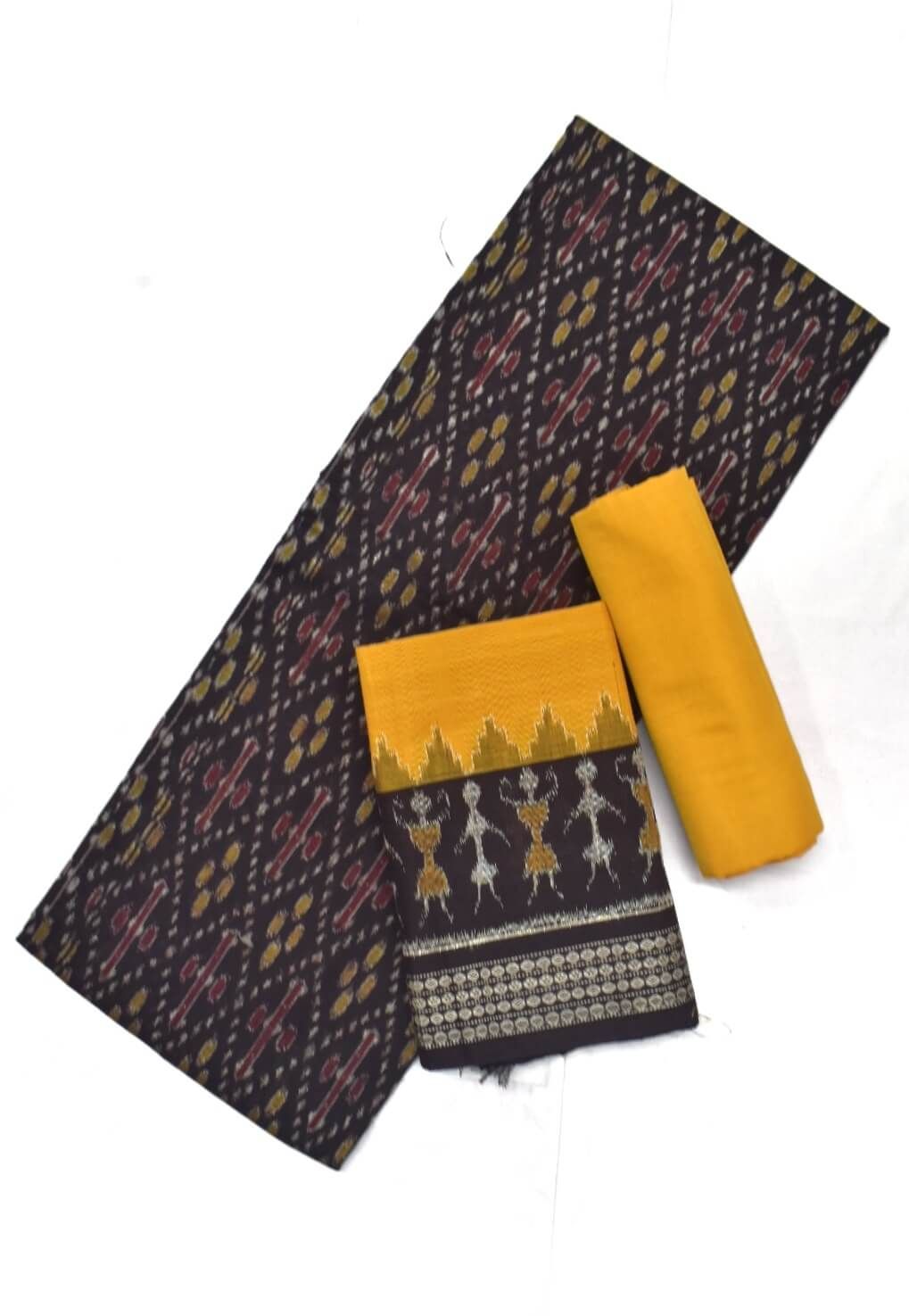 Coffee Colour Sambalpuri Handloom Cotton Dress Material