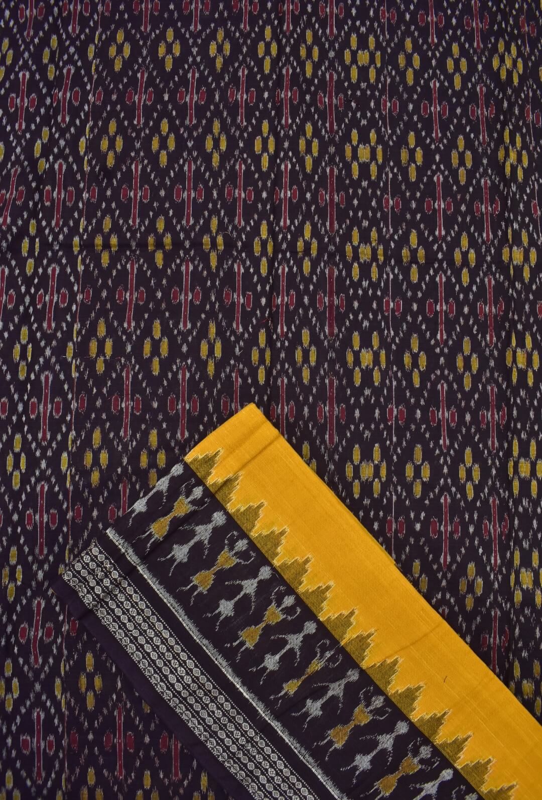 Coffee Colour Sambalpuri Handloom Cotton Dress Material - Image 3