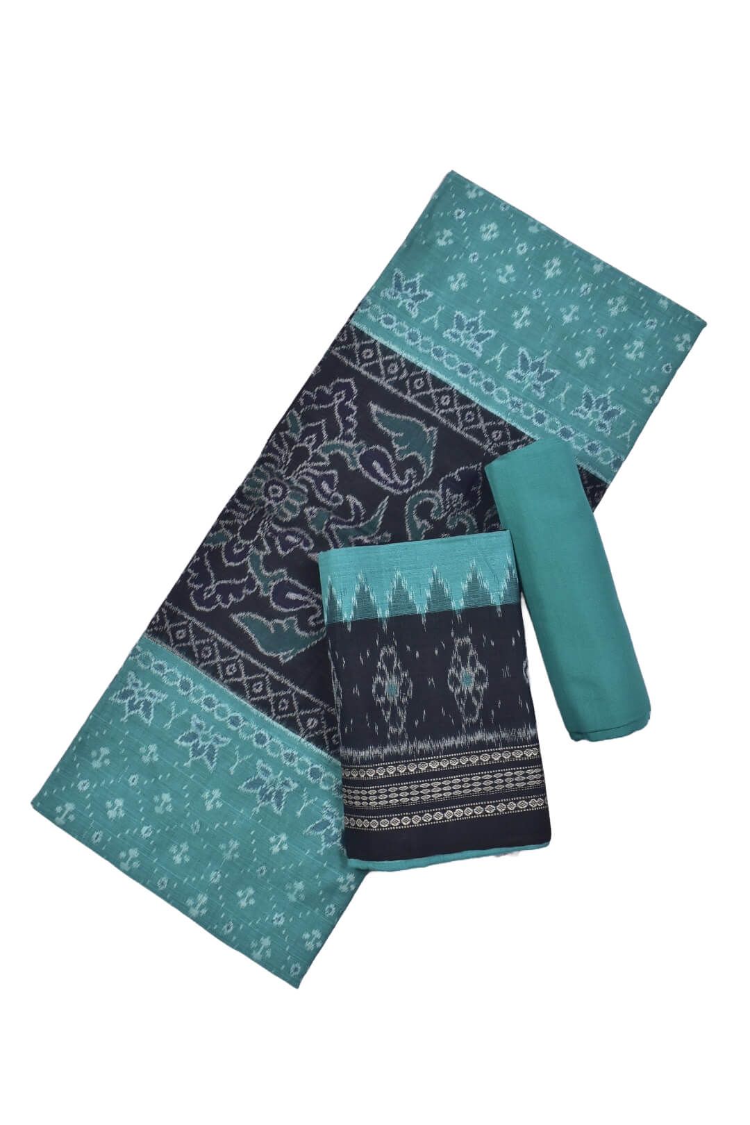 Rama green-Black combination Sambalpuri Handloom Cotton Dress Material