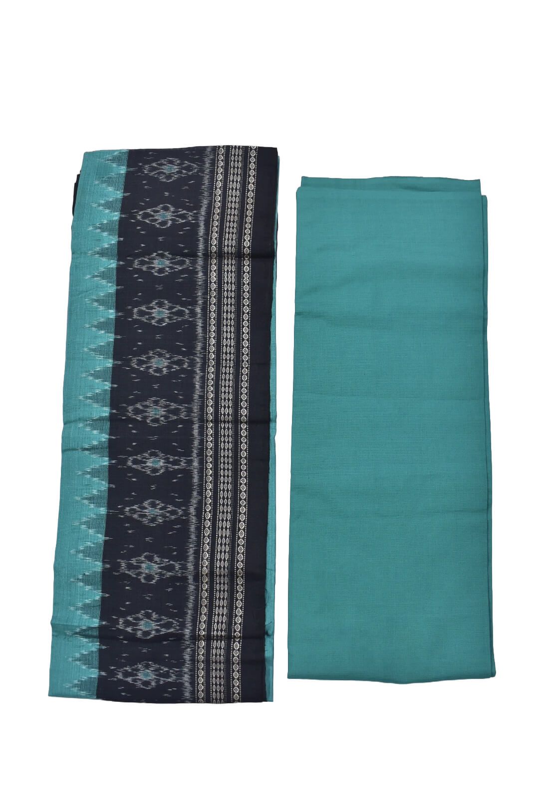 Rama green-Black combination Sambalpuri Handloom Cotton Dress Material - Image 2