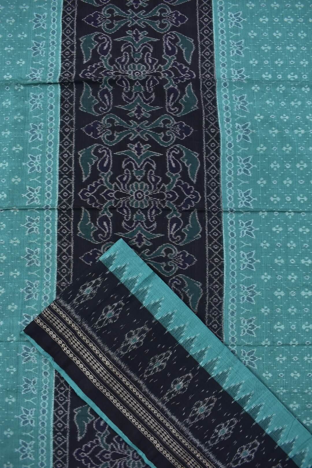 Rama green-Black combination Sambalpuri Handloom Cotton Dress Material - Image 3