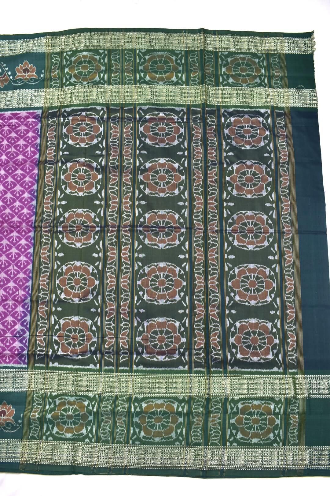 Purple Colour Double Border Sambalpuri Handloom Bandha Cotton Saree - Image 3