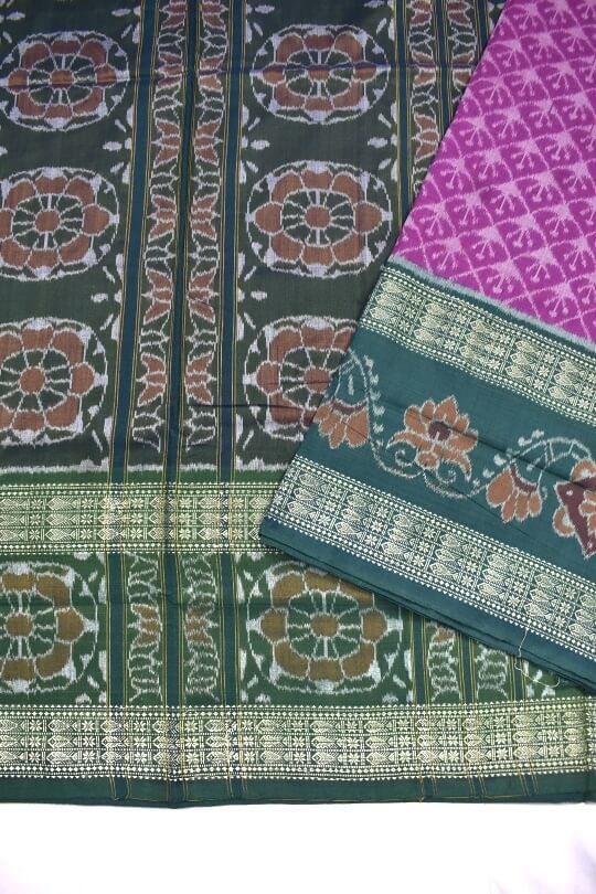 Purple Colour Double Border Sambalpuri Handloom Bandha Cotton Saree - Image 4