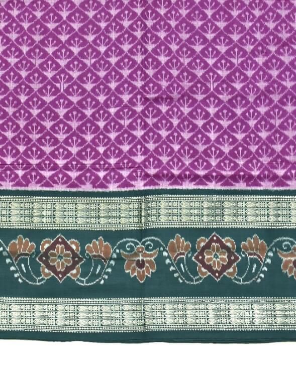 Purple Colour Double Border Sambalpuri Handloom Bandha Cotton Saree - Image 5