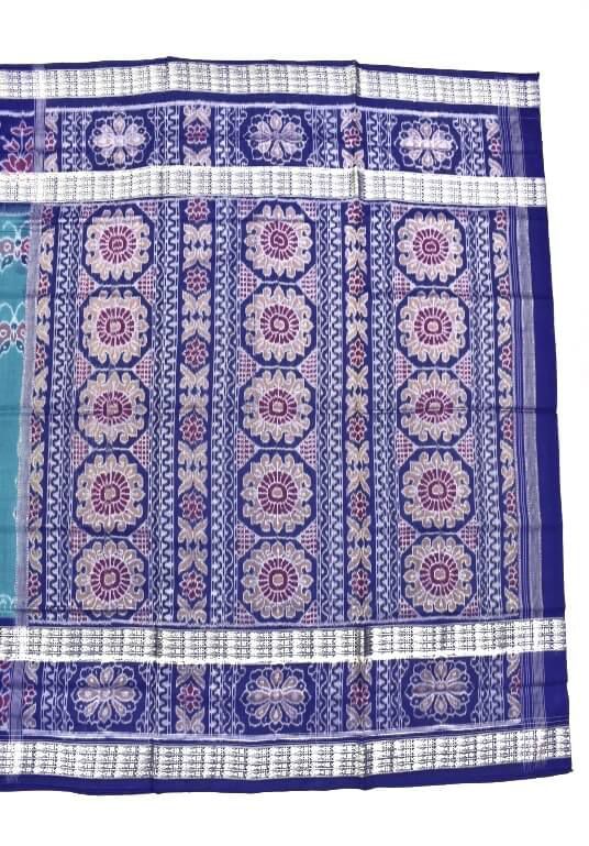 Rama Green Double Border Colour Sambalpuri Handloom Cotton Bandha Saree - Image 2
