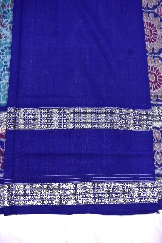 Rama Green Double Border Colour Sambalpuri Handloom Cotton Bandha Saree - Image 5