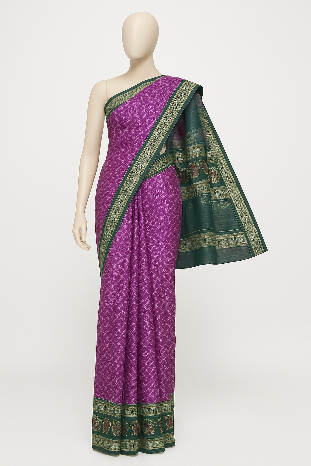 Purple Colour Double Border Sambalpuri Handloom Bandha Cotton Saree