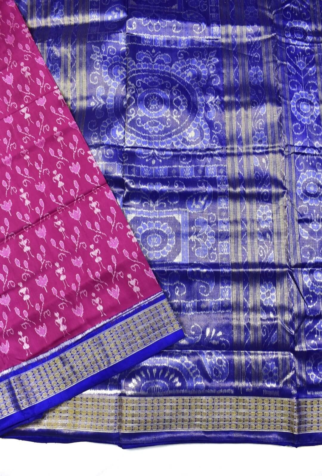 Pink Colour Tribal Design Sambalpuri Handloom Half Tissue Silk Saree - Image 3