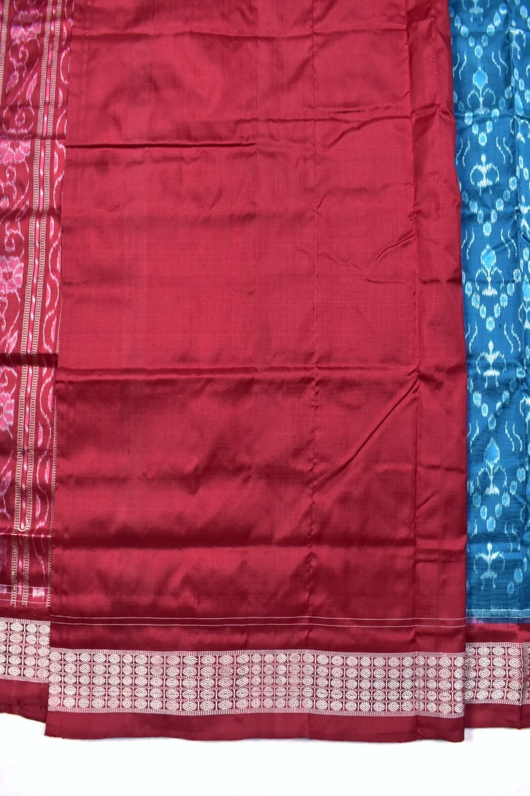 Teal Colour Tribal Design Sambalpuri Handloom Bandha Silk Saree - Image 5