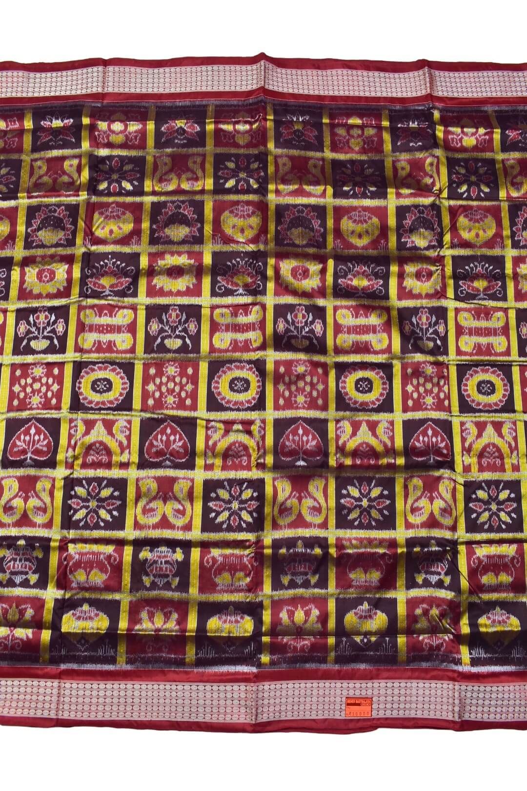 Coffe-Maroon Combination Nabakothi Design Sambalpuri Handloom Bandha Silk Saree