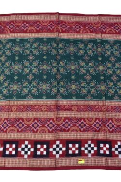 Green-Red Pasapali Border Design Sambalpuri Handloom Bandha Cotton Saree