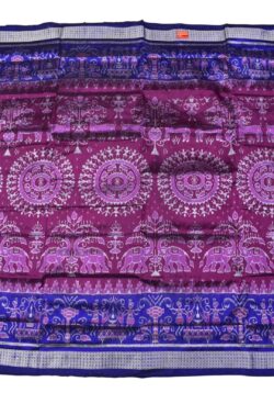 Purple-Blue Combination Sambalpuri Handloom Bandha Silk Saree