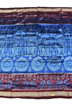 Sky-Maroon Combination Elephant Design Sambalpuri Handloom Bandha Silk Saree