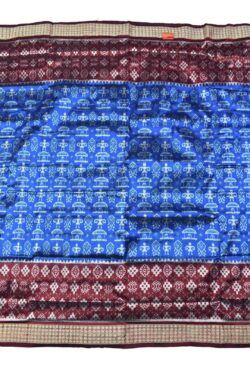 Sky-Maroon Combination Tribal Design Sambalpuri Handloom Bandha Silk Saree