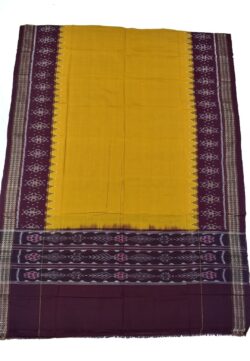 Yellow-Maroon Sambalpuri Handloom Cotton Dupatta