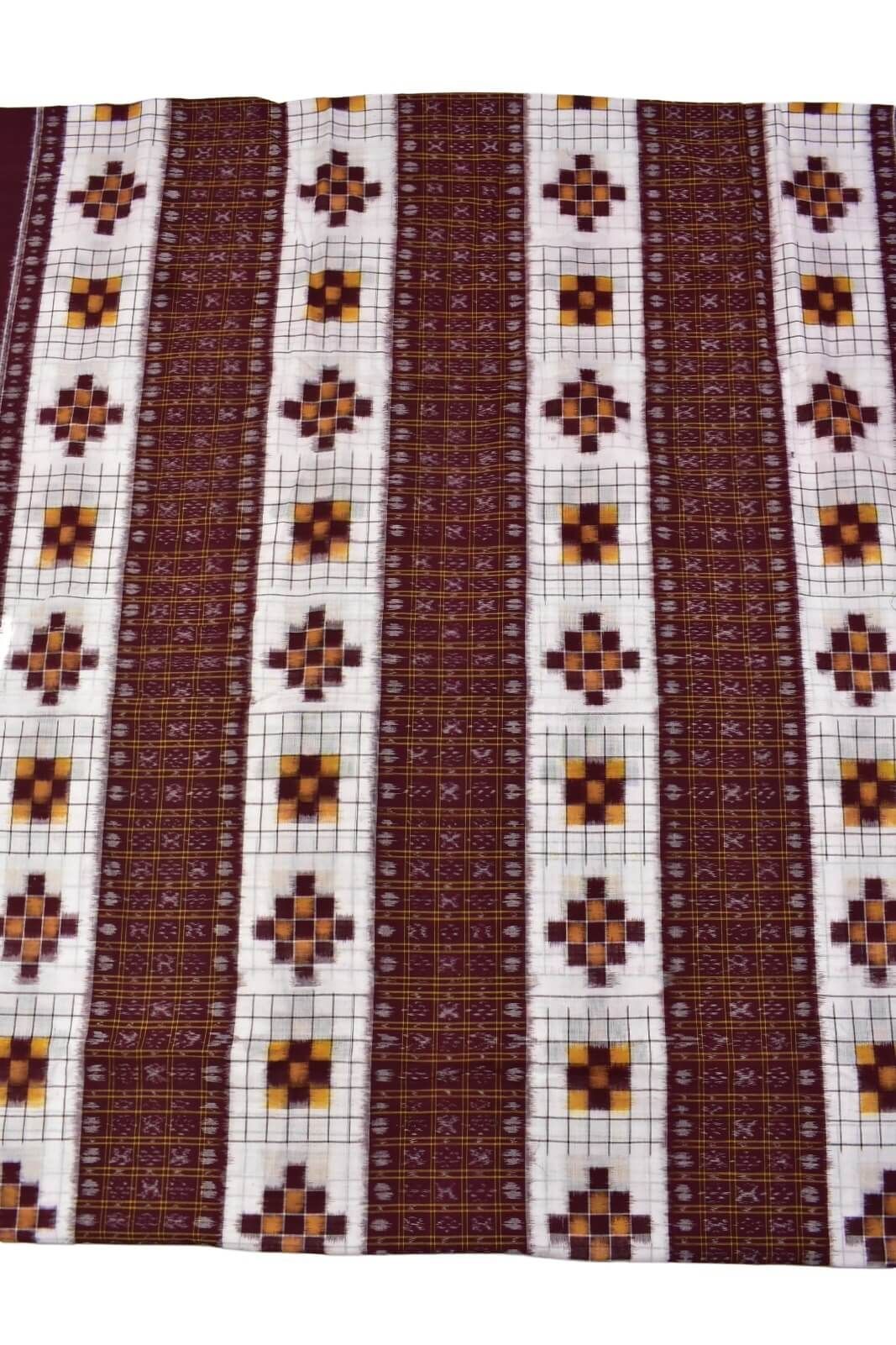 Maroon Colour Pasapali Design Sambalpuri Handloom Cotton Fabrics - Image 3