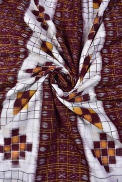 Maroon Colour Pasapali Design Sambalpuri Handloom Cotton Fabrics