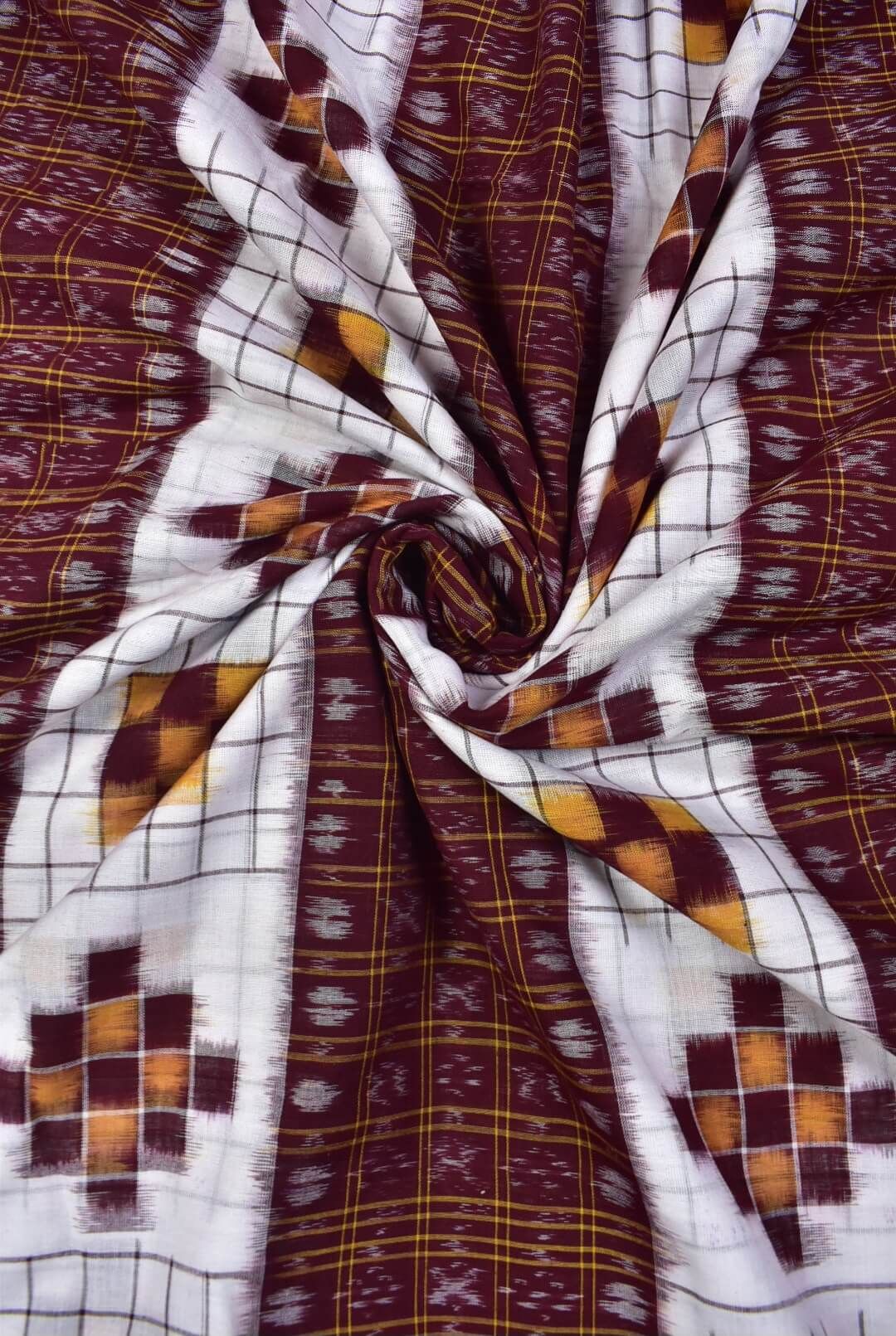 Maroon Colour Pasapali Design Sambalpuri Handloom Cotton Fabrics