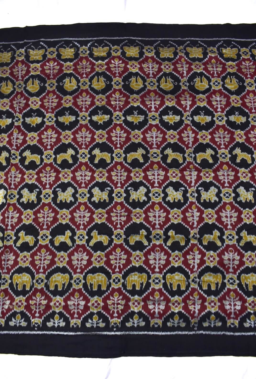 Black-Maroon Combination Animal Design Sambalpuri Handloom Cotton Fabrics - Image 3