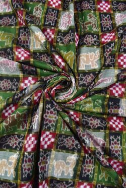 Mahendi Colour Animal Design Sambalpuri Handloom Cotton Fabric