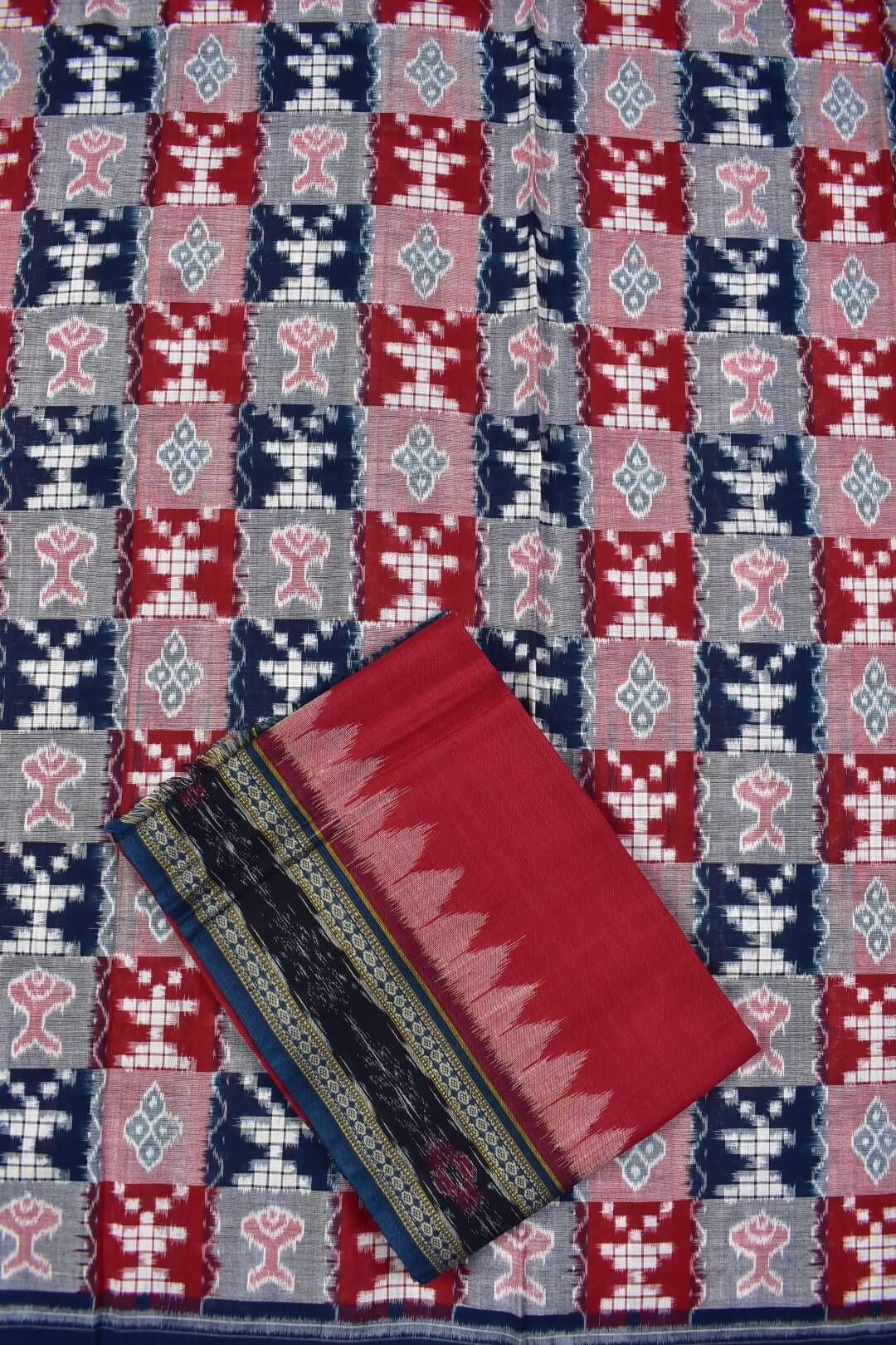 Multi Colour Sambalpuri Handloom Bandha Cotton Dress Material - Image 3