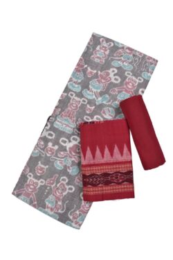 Gray Colour Mickey Mouse Sambalpuri Handloom Cotton Dress Material