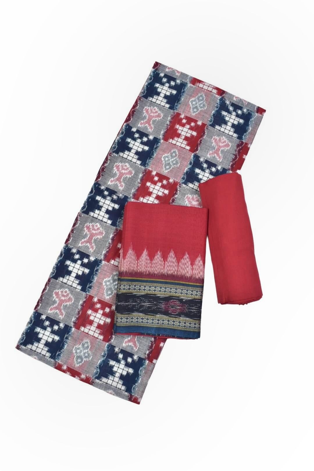 Multi Colour Sambalpuri Handloom Bandha Cotton Dress Material