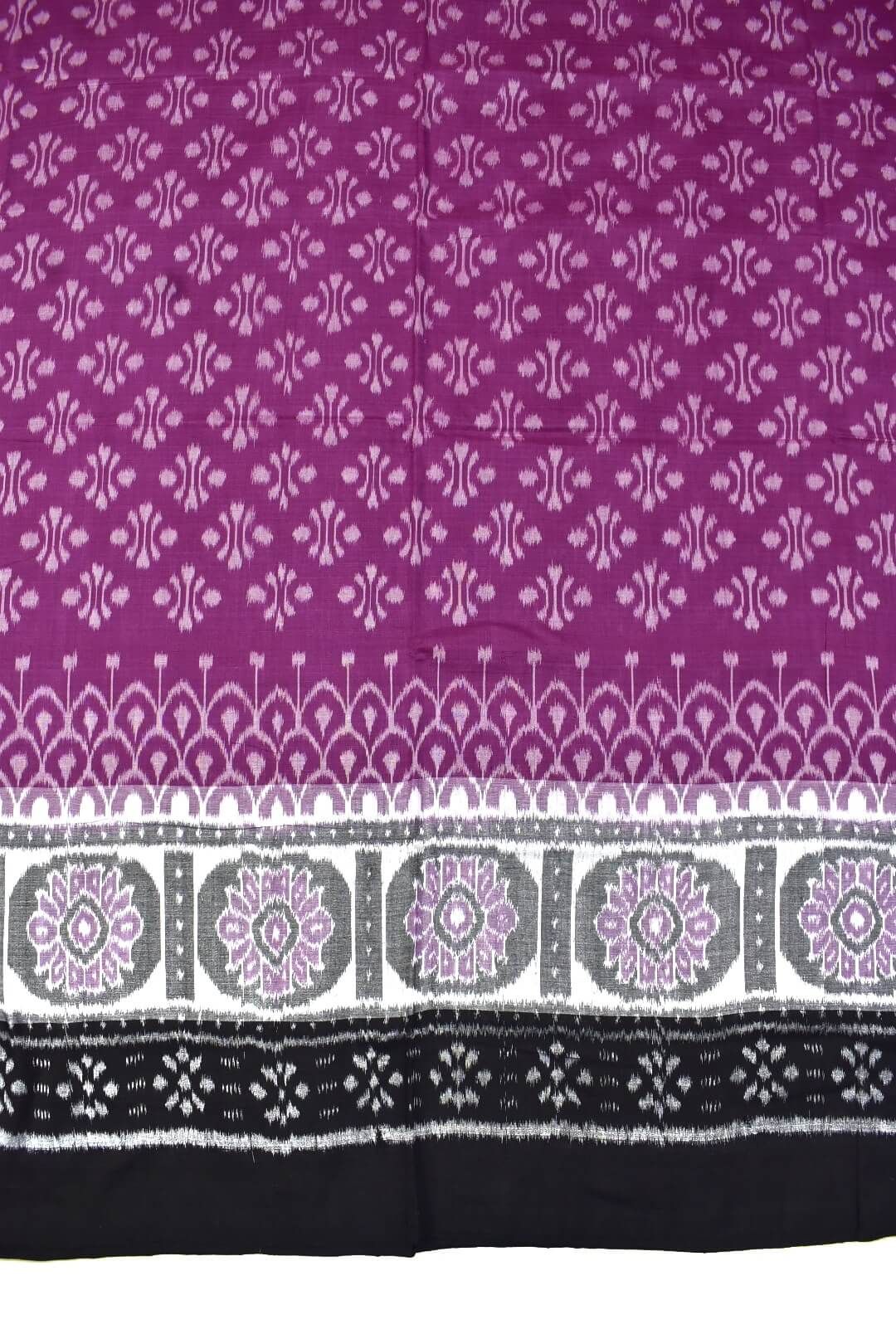 Purple Colour Plane Border Sambalpuri Handloom Cotton Saree - Image 4