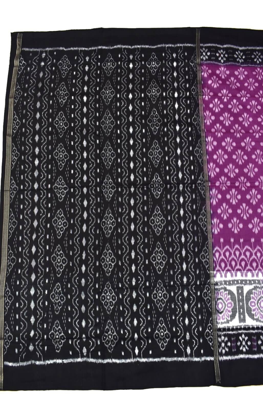 Purple Colour Plane Border Sambalpuri Handloom Cotton Saree - Image 2