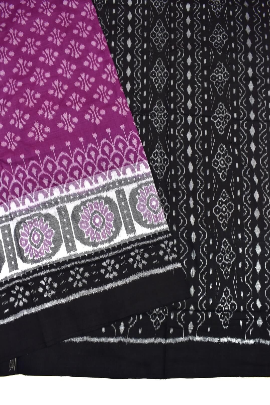 Purple Colour Plane Border Sambalpuri Handloom Cotton Saree - Image 3