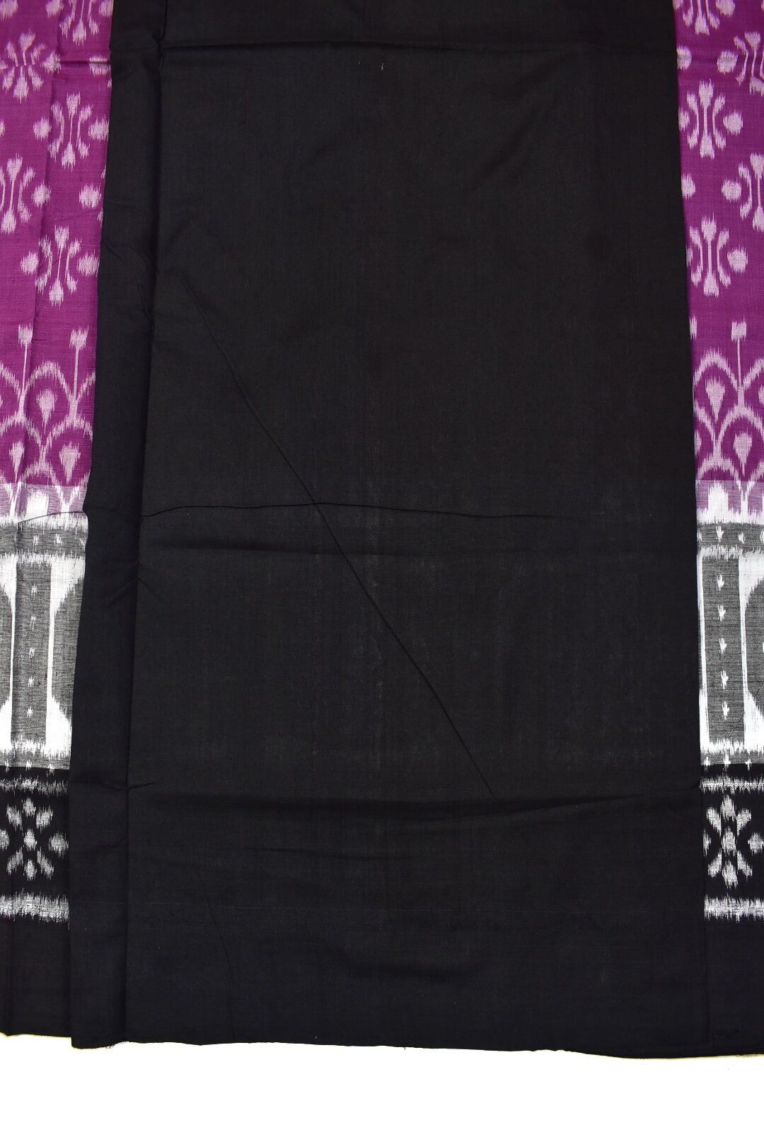 Purple Colour Plane Border Sambalpuri Handloom Cotton Saree - Image 5