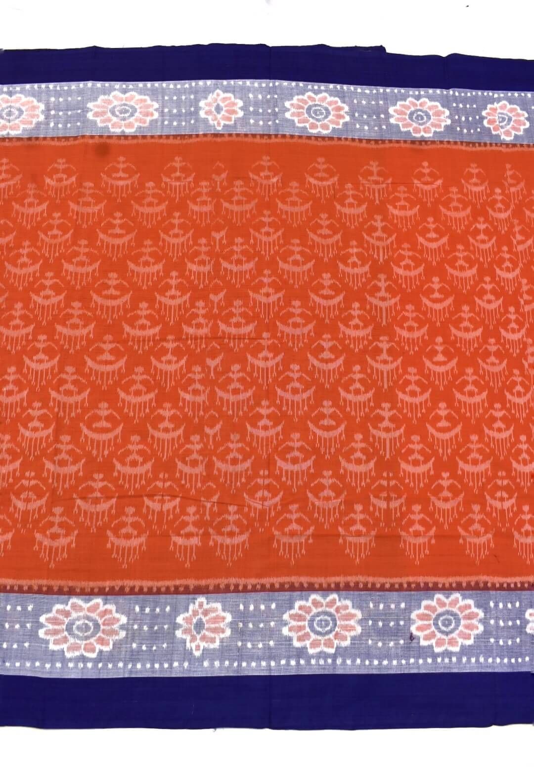 Orange Colour Plane Border Sambalpuri Handloom Cotton Saree