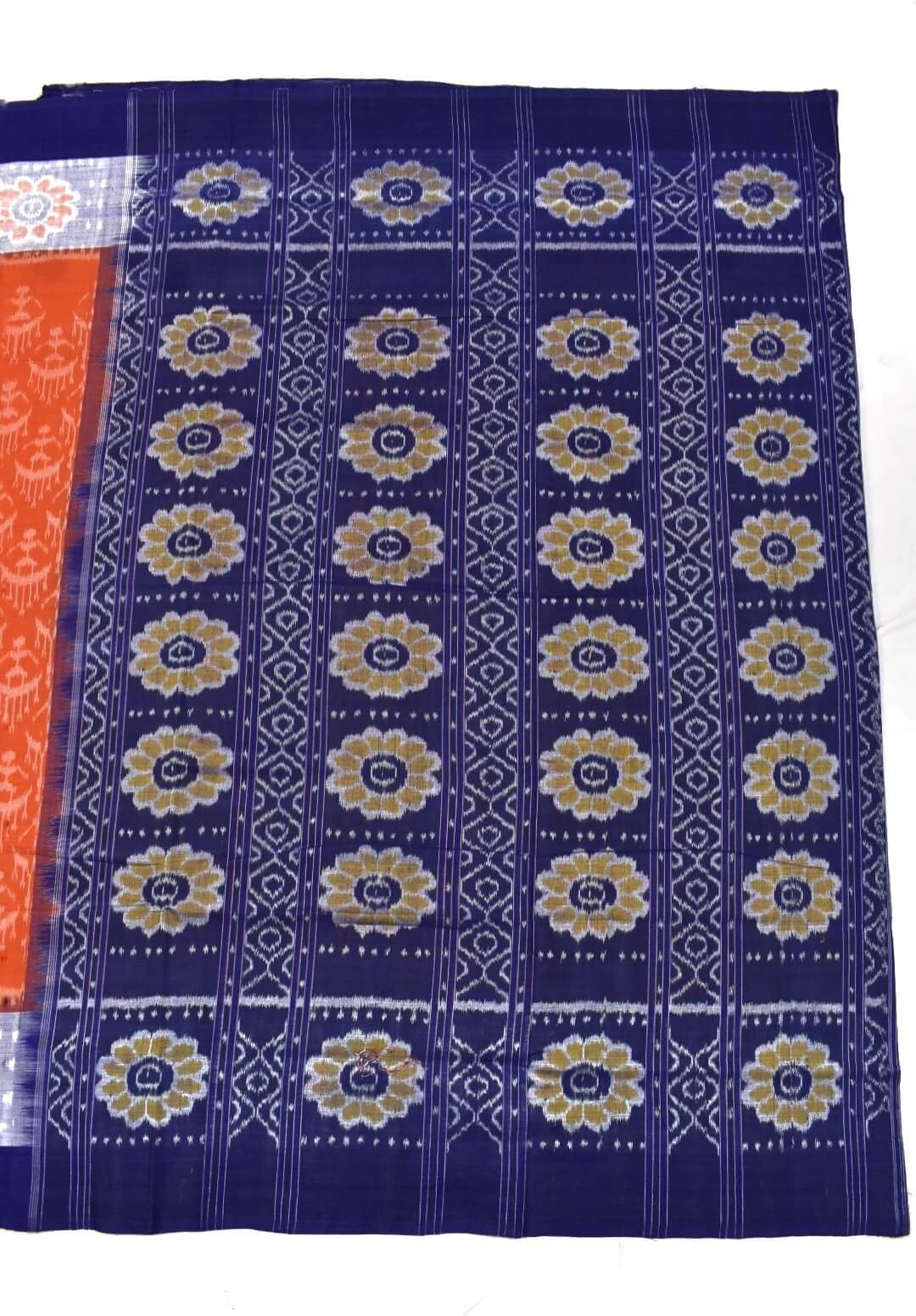 Orange Colour Plane Border Sambalpuri Handloom Cotton Saree - Image 2