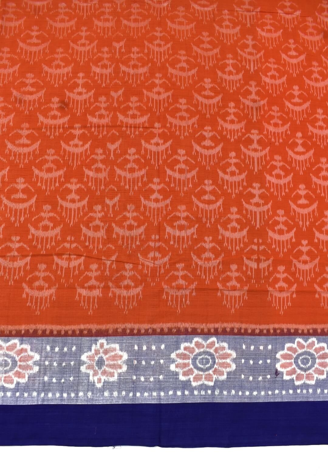 Orange Colour Plane Border Sambalpuri Handloom Cotton Saree - Image 3