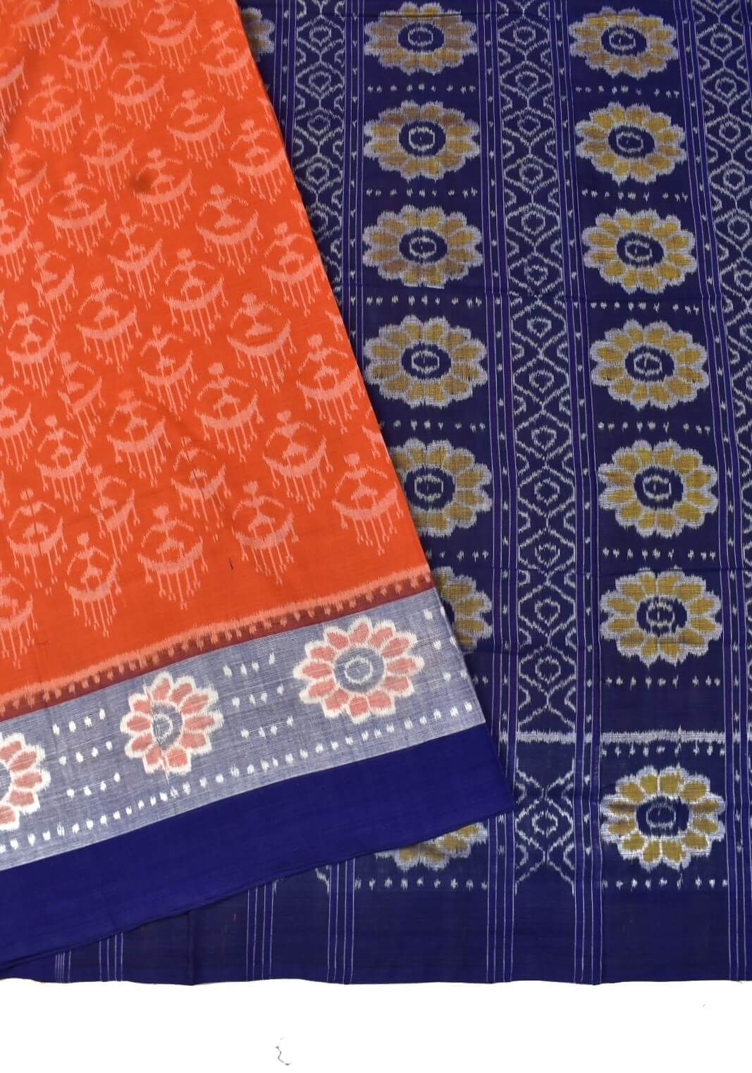Orange Colour Plane Border Sambalpuri Handloom Cotton Saree - Image 4