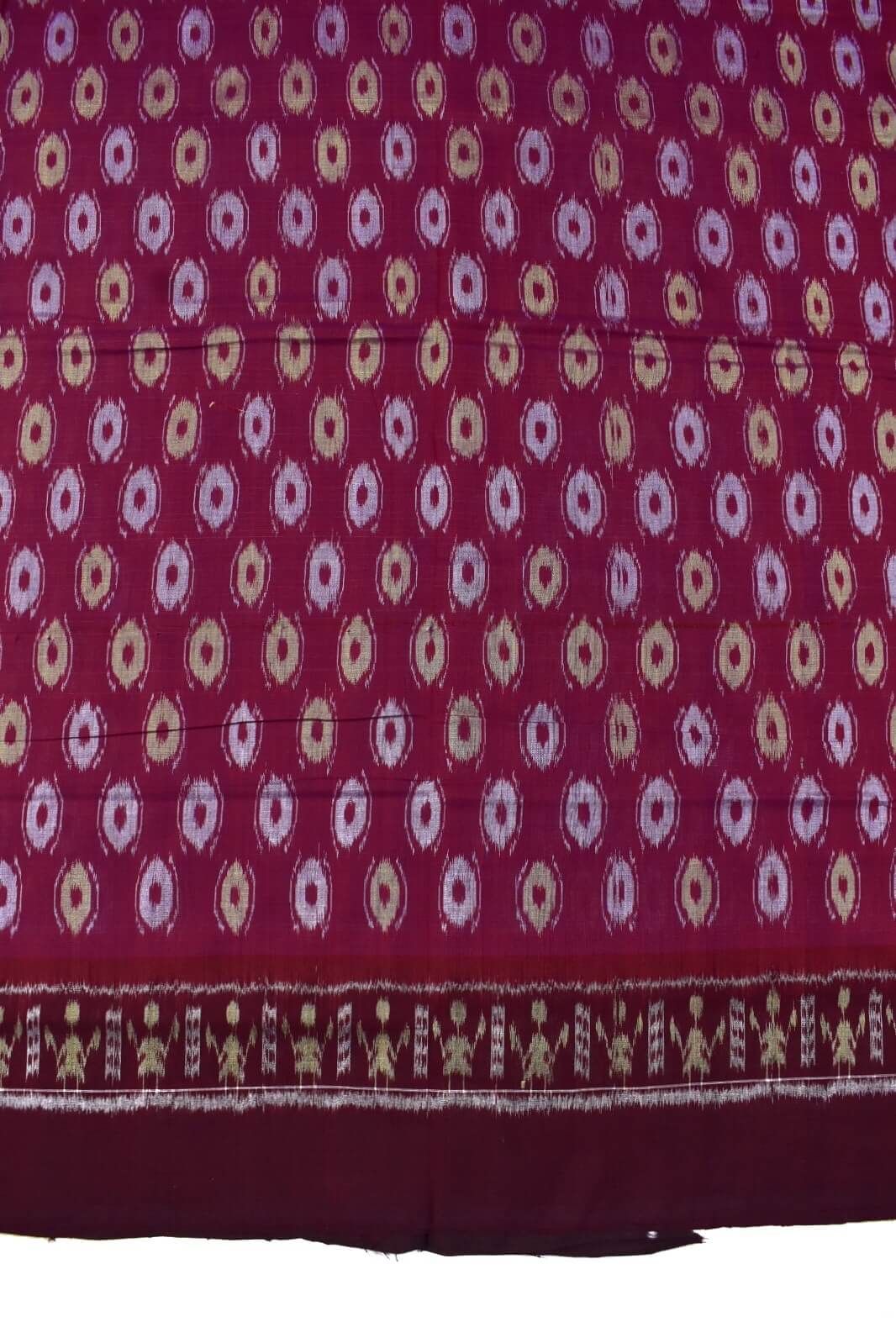 Burgundy Colour Plane Border Sambalpuri Handloom Cotton Saree - Image 4