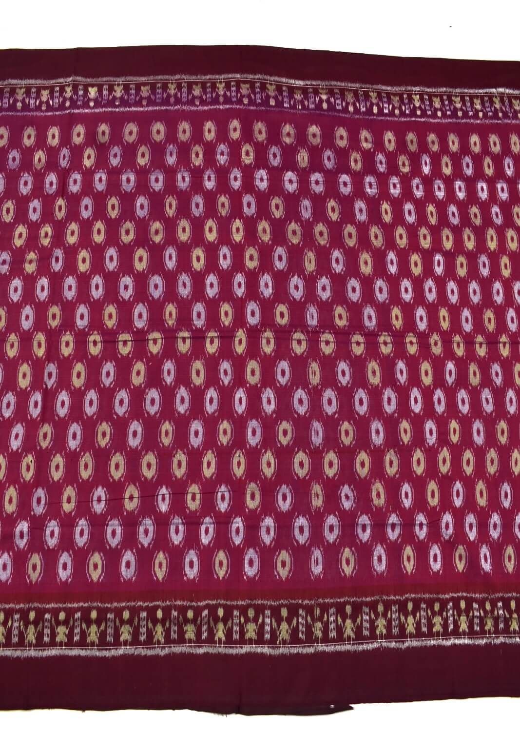Burgundy Colour Plane Border Sambalpuri Handloom Cotton Saree