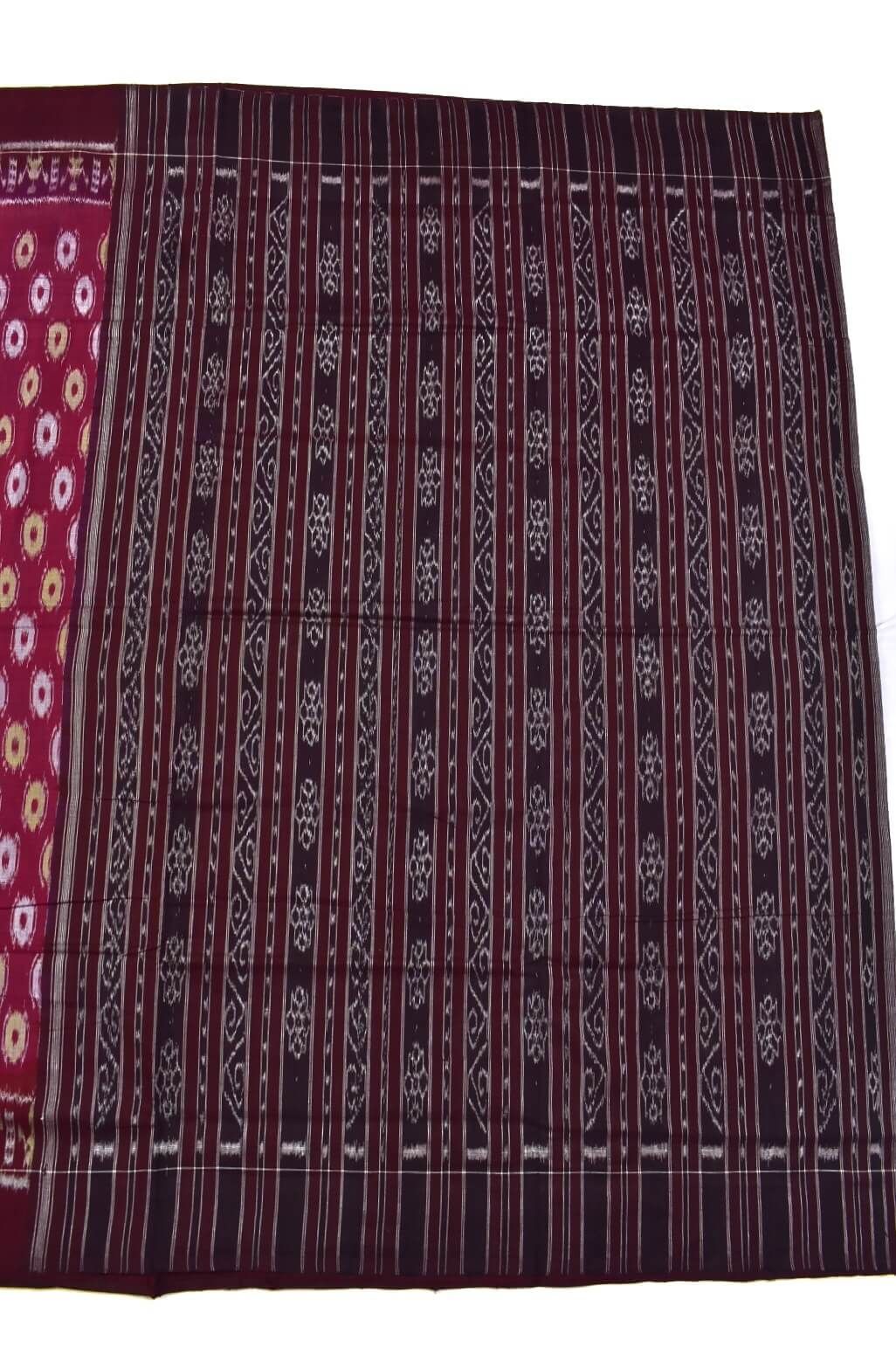 Burgundy Colour Plane Border Sambalpuri Handloom Cotton Saree - Image 2