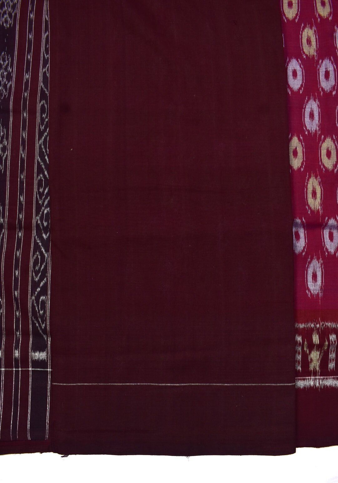 Burgundy Colour Plane Border Sambalpuri Handloom Cotton Saree - Image 5