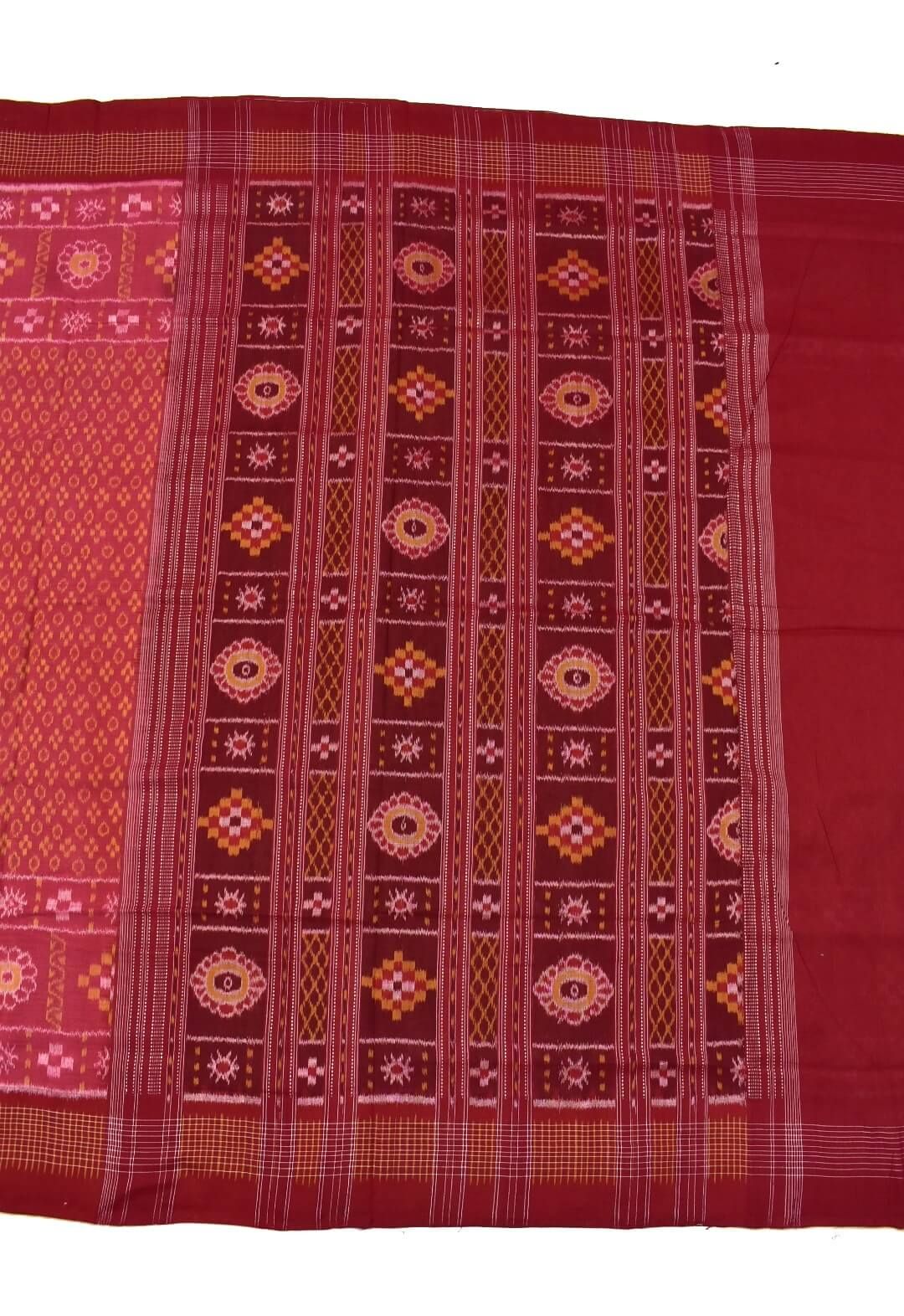 Carrot Colour Sambalpuri Handloom Cotton Saree - Image 2