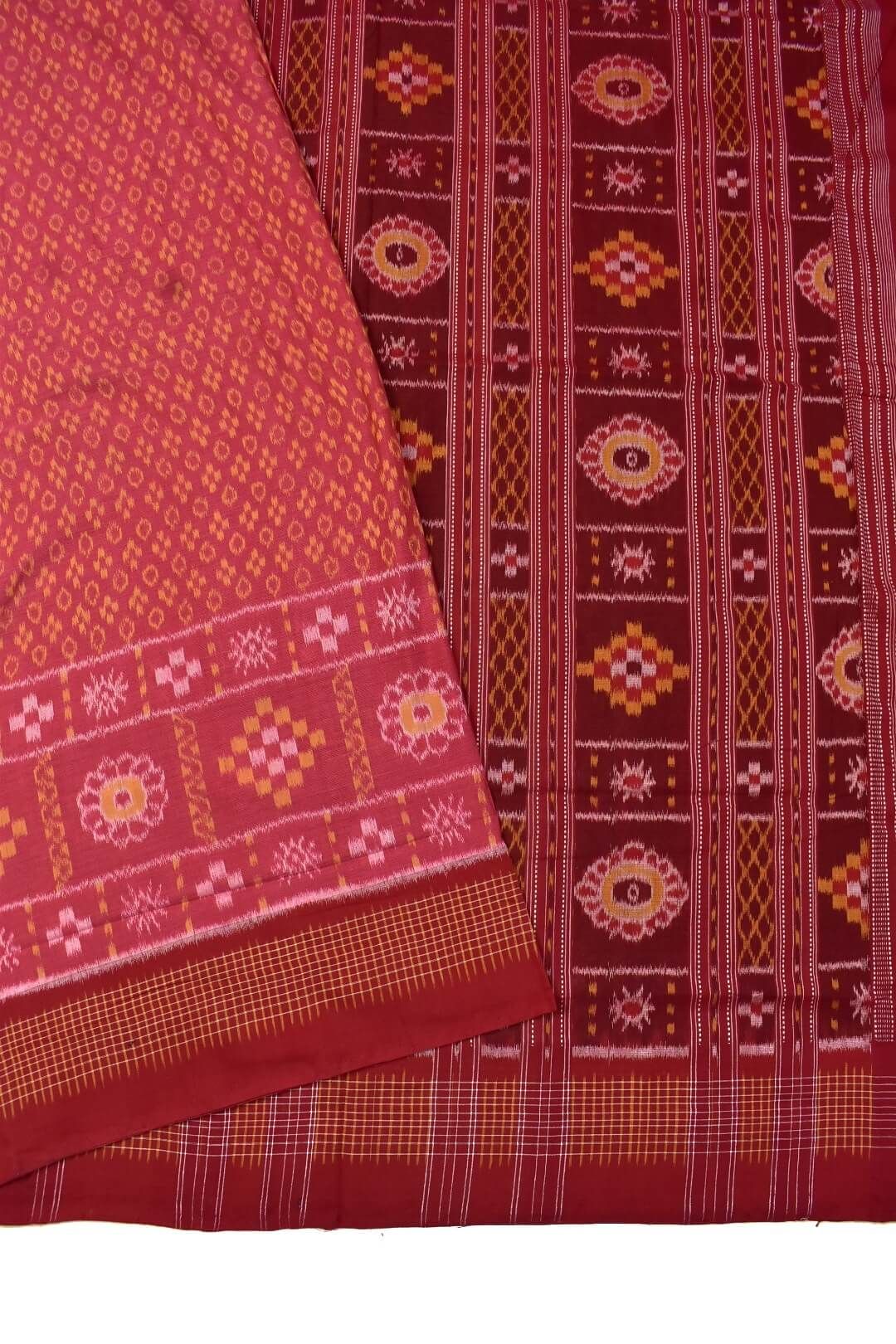 Carrot Colour Sambalpuri Handloom Cotton Saree - Image 3