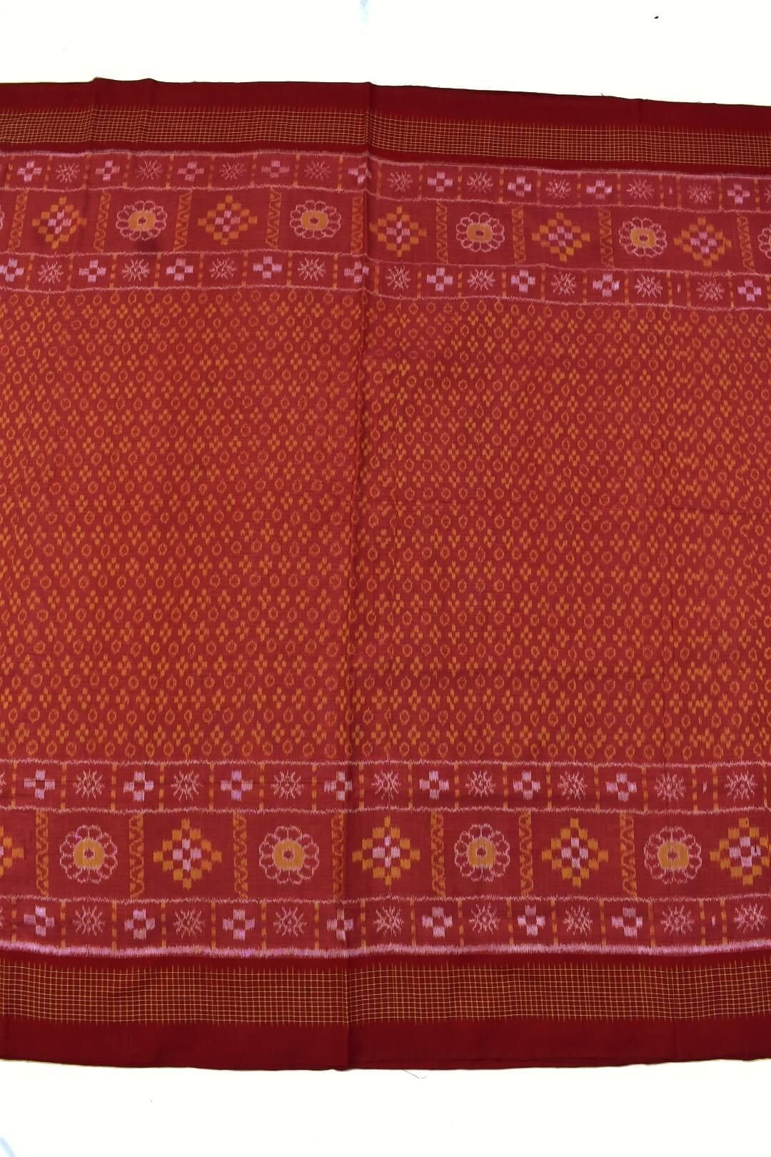 Carrot Colour Sambalpuri Handloom Cotton Saree