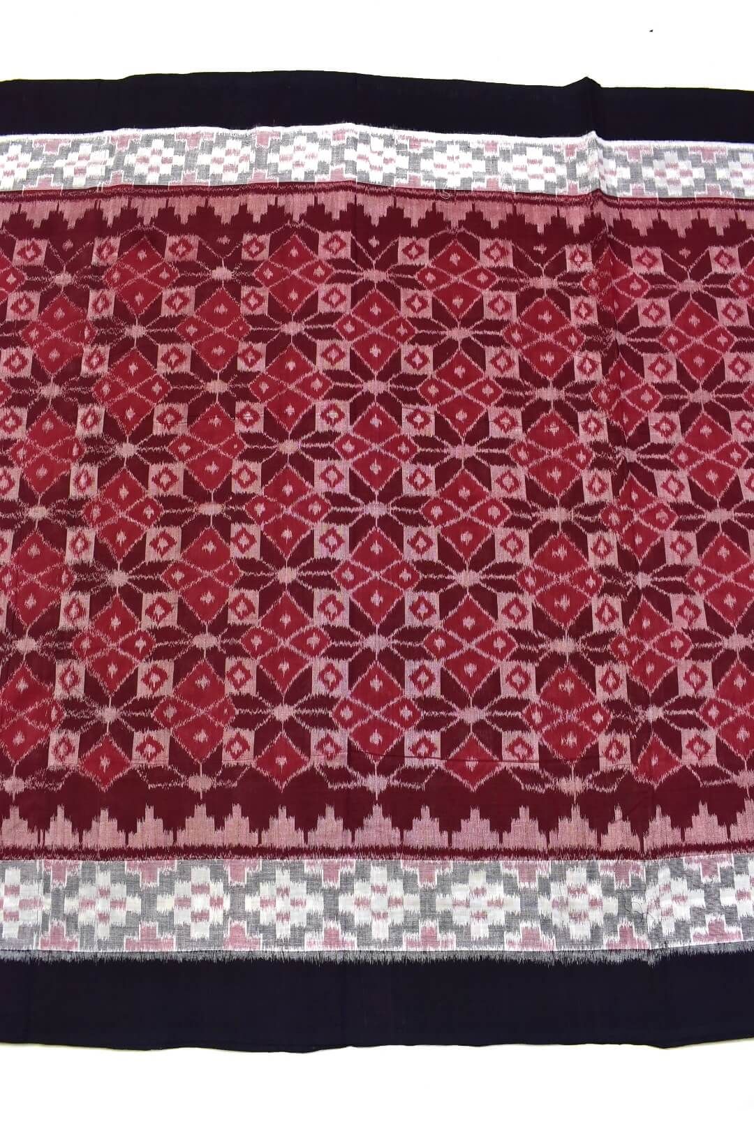 Maroon Colour Plane Border Sambalpuri Handloom Cotton Saree