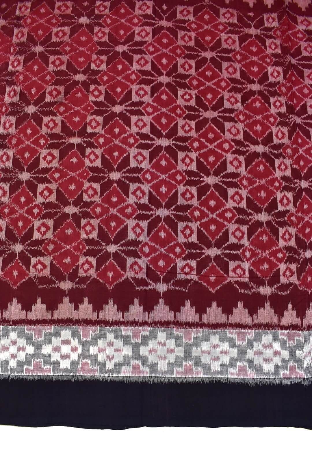 Maroon Colour Plane Border Sambalpuri Handloom Cotton Saree - Image 4