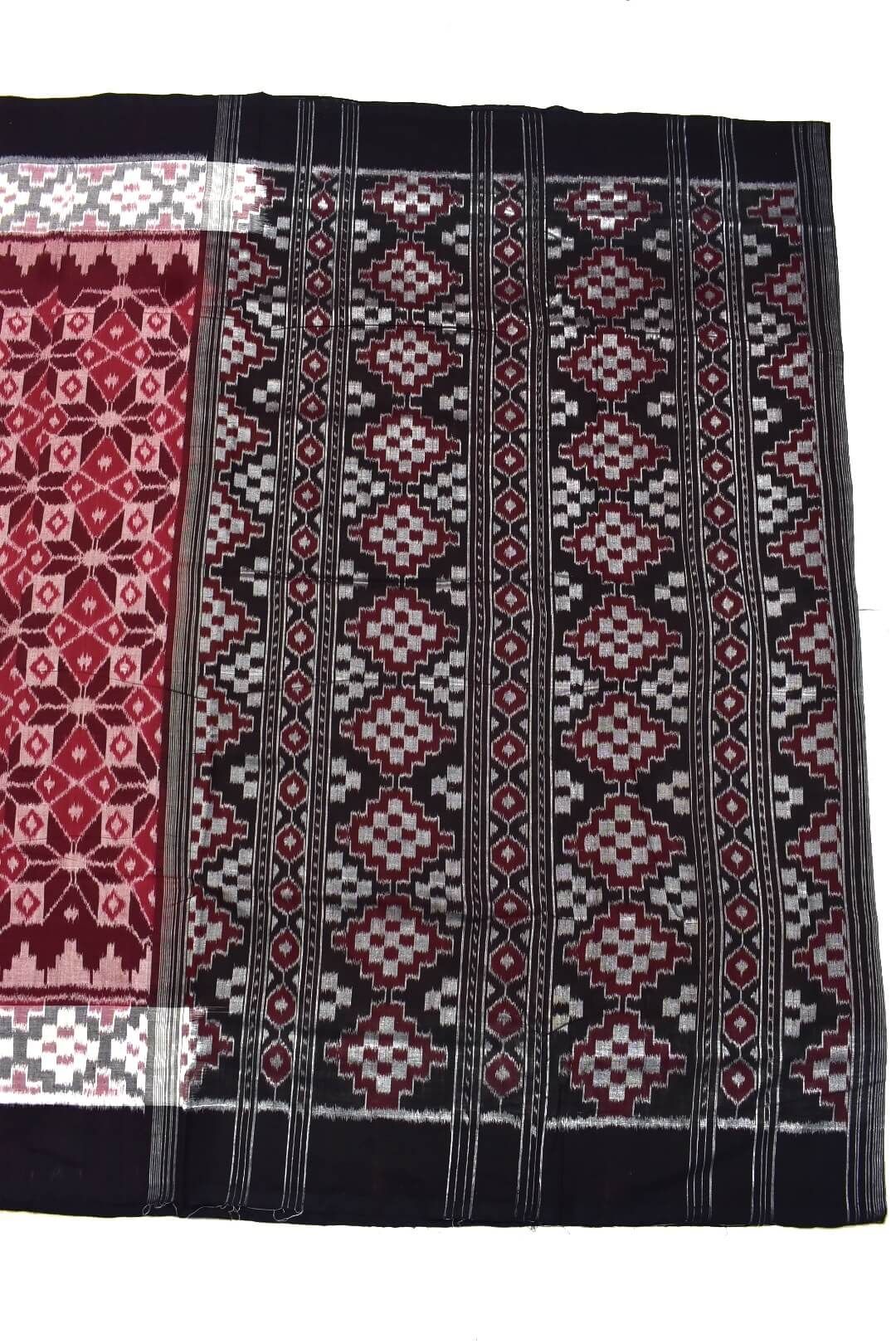 Maroon Colour Plane Border Sambalpuri Handloom Cotton Saree - Image 2