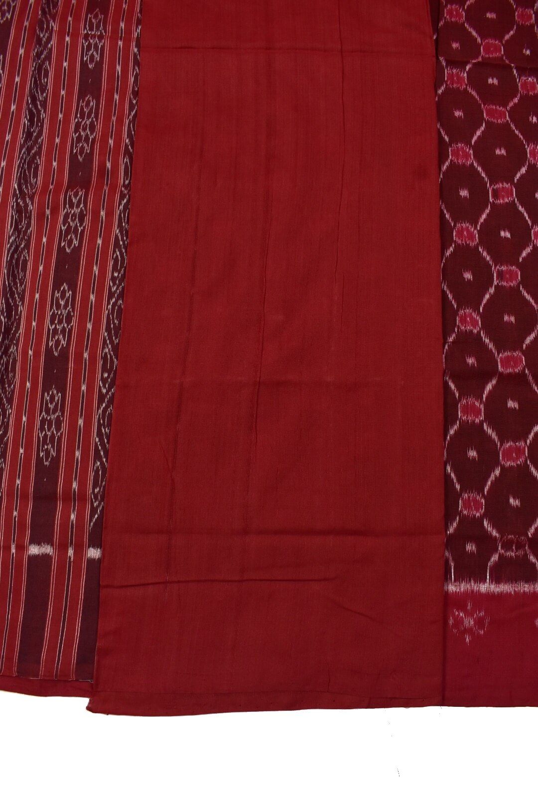 Maroon Colour Plane Border Sambalpuri Handloom Cotton Saree - Image 5